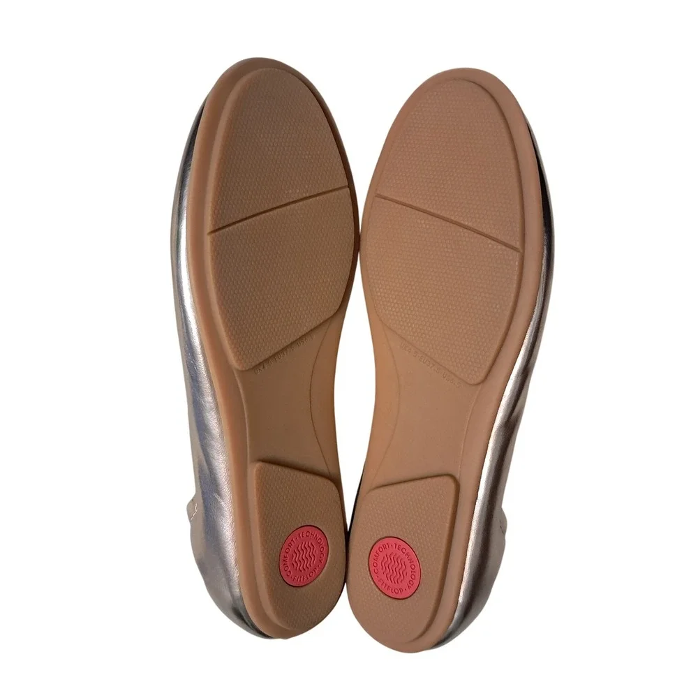 FitFlop Allegro Ballet Flats Womens 6.5 Rose Gold Metallic Leather Slip On